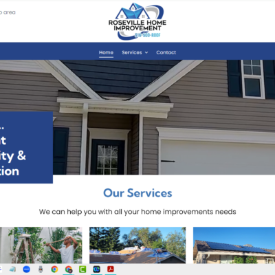 Screenshot of Roseville Home Improvement's homepage showing their services and contact details.